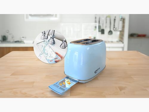 Retro Stainless Steel 2-Slice Toaster with Bagel, Cancel, Defrost Functions,Blue
