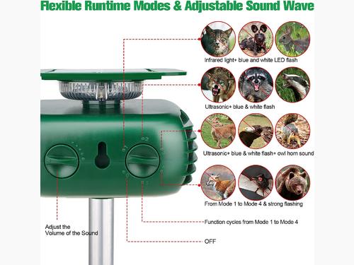 Solar Animal Repeller Ultrasonic with Motion and Light Sensor and Sound