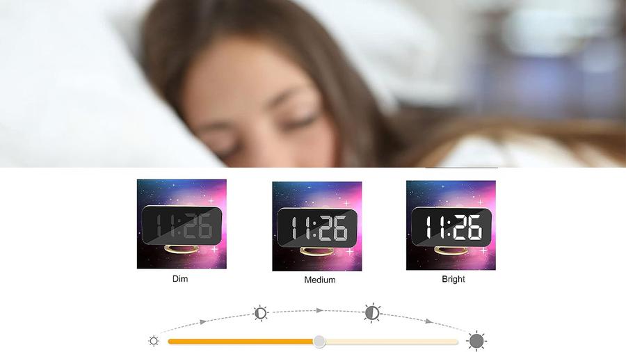 SZELAM Digital Alarm Clock, LED Mirror Desk Clock with Dual USB Charger Ports